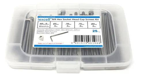 iexcell 25 piezas M4 x 60/65/70/75/3.150 in paso de rosca 0.028 in acero inoxidable 304 cabeza hexagonal Tornillos Tornillos surtido Kit