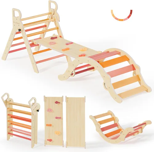 Conjunto de triángulo Pikler BlueWood, juguetes de escalada de madera para niños pequeños, juguete de escalada plegable de 7 en 1 para niños,