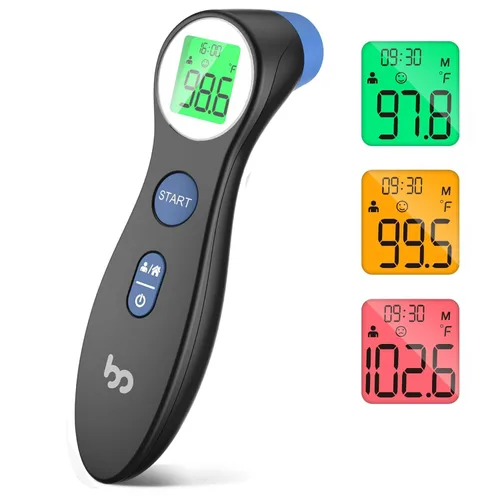 Termómetro de frente para adultos y niños, termómetro digital sin contacto para bebés, lactantes y niños pequeños, alarma de fiebre de 3 colores,