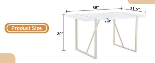Miniatura 8 de Mesa de comedor rectangular industrial estilo crema para 4 6 personas con parte superior de 1.5 pulgadas de grosor y patas de metal blanco e