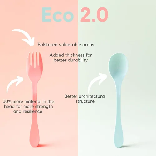 Miniatura 5 de KNORK Eco - Juego de cubiertos reutilizables de bambú de 12 piezas (tenedor, cuchillo, cuchara) a base de plantas (menta, coral, blanco, gris)