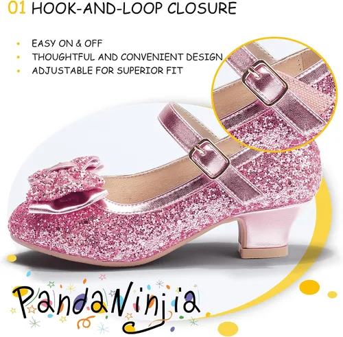Miniatura 128 de PANDANINJIA Vestido de jada para niñas y niños pequeños, zapatos de princesa Mary Jane con tacones con lazo para fiesta, boda, boda
