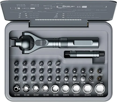 Miniatura 9 de Juego de destornilladores magnéticos de trinquete 24 en 1, juego de destornilladores magnéticos para bricolaje con mango desmontable y multibroca