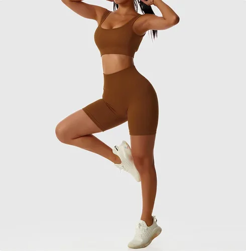 Miniatura 4 de ABOCIW Conjuntos de entrenamiento para mujer 2 piezas sin costuras acanalados cintura alta con camiseta sin mangas brasier deportivo trajes de yoga