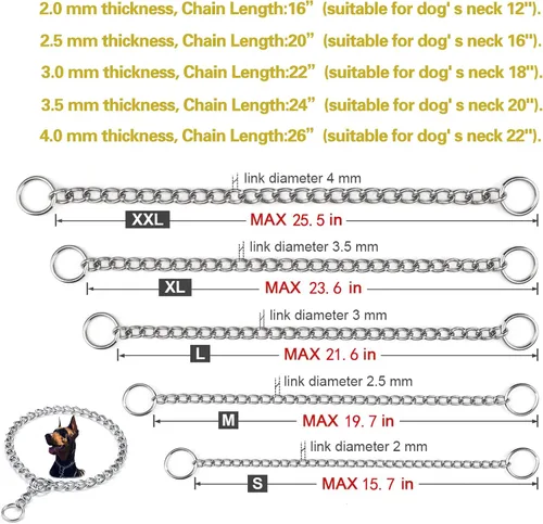 Miniatura 5 de Collar de estrangulador para perros, collar de martingala para perros, 22 pulgadas, collares de perro de 0.118 in para perros pequeños, medianos