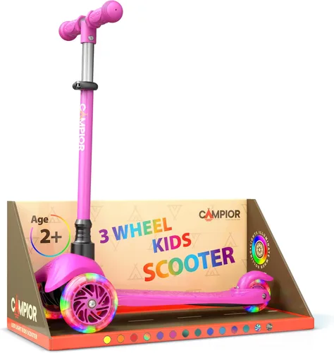 Miniatura 10 de Mini scooter naranja de 3 ruedas para niños, dirección por inclinación con ruedas LED iluminadas, manubrio ajustable, cubierta ancha antideslizante