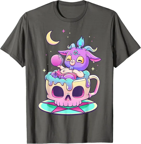 Miniatura 110 de Kawaii Pastel Goth Cute espeluznante Pentáculo Baphomet - Camiseta de cabra, Negro