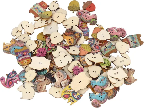 Miniatura 5 de Botones lindos para manualidades, madera sintética, 1.2 in de largo para ropa (animales 100 unidades)