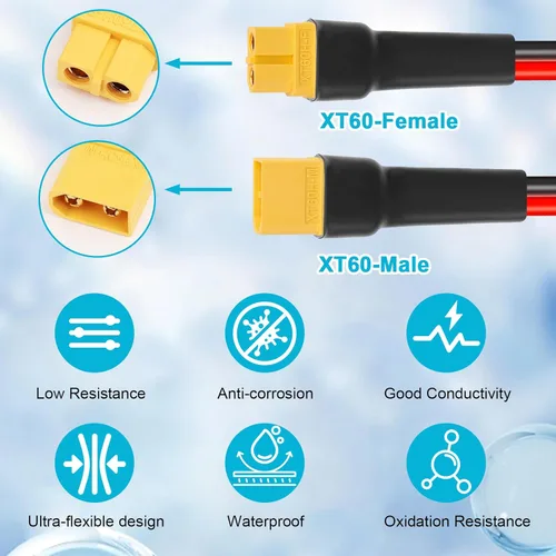 Miniatura 2 de Cable de extensión XT60 de 10 AWG de 1 pie, 2 unidades, 2, 3, 5, 10, 10, 15, 20, 25, 30, 35, 40, 50, 75, 100 pies, conector hembra a macho XT60