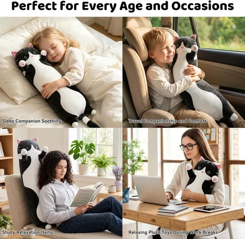 Miniatura 3 de Almohada de Cuerpo Largo de Felpa de Gato Bonito – Muñeca Suave de Peluche de Dibujos Animados, Juguete de Abrazo de Peluche de Gato Kawaii