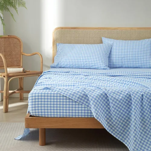 Miniatura 25 de LifeTB Tan Gingham - Juego de sábanas tamaño matrimonial, transpirables, suaves, color beige, gris topo, sábanas a cuadros 100% algodón lavado