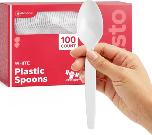 Miniatura 7 de GUSTO [Paquete de 100] Tenedores de plástico desechables básicos, tenedores de plástico blanco resistentes, perfectos para fiestas, eventos y cenas