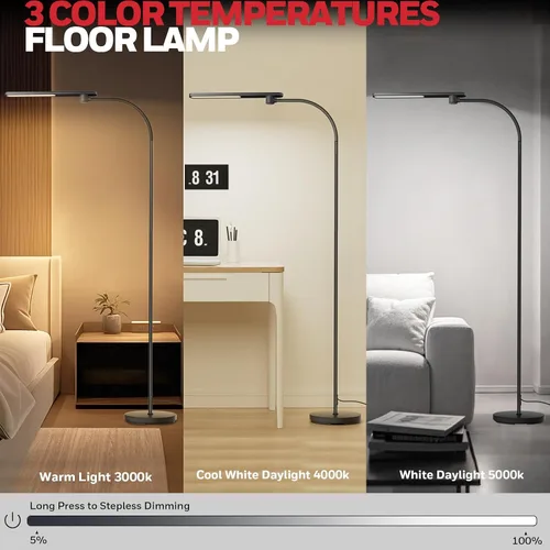 Miniatura 4 de Lámpara de pie LED Honeywell, lámparas de pie F4 Sunturalux™ de cuello de ganso para sala de estar, lámpara de pie alta regulable sin escalones Negro