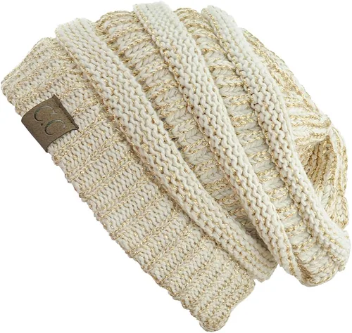 Miniatura 3 de C.C - Gorro de punto trenzado, elástico, moderno, grueso, suave y abrigado