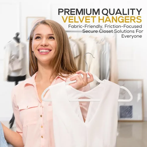 Miniatura 5 de Techzoo Perchas de Terciopelo Premium Paquete de 50 Perchas Ultra Delgadas Antideslizantes para Adultos de Fieltro que Ahorran Espacio Colgador