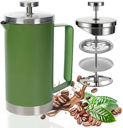 Miniatura 11 de Cafetera de Prensa Francesa de Acero Inoxidable Negro, Prensa Francesa Aislada de Doble Pared, para Café y Té, con 3 Pantallas Extra y una Cuchara