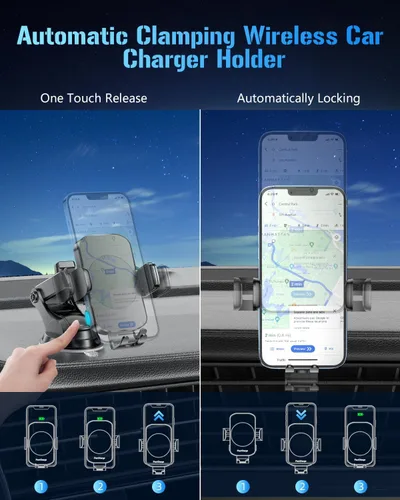 Miniatura 4 de Cargador inalámbrico para automóvil, soporte de teléfono de carga rápida 3 en 1, soporte de teléfono, sujeción automática, accesorios de automóvil