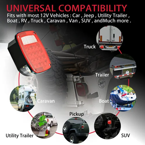 Miniatura 7 de Wellmax 2 luces traseras LED universales de 12 V con 38 LED rojos y blancos, luces de parada, giro, trasera, respaldo y señal