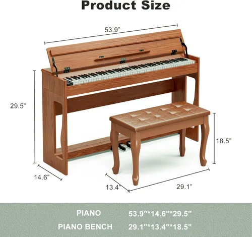 Miniatura 7 de UMOMO Piano Digital de 88 Teclas Ponderadas con Banco de Piano para Dúo, Teclado de Piano para Principiantes de Tamaño Completo con Acción de Marrón