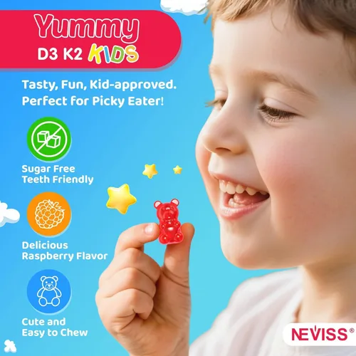 Miniatura 6 de Gomas de vitamina D3 K2 para niños + calcio, magnesio, zinc, fósforo, vitamina C, suplemento multivitamínico para niños D3 y K2 para la salud ósea