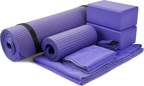 Miniatura 13 de BalanceFrom 7-Piece Yoga Set with 71x24x0.5 Inches Extra Thick Mat and Carrying Sling – Includes 2 Blocks, Stretch Strap, 2 Towels, and Knee Pad for