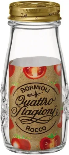 Miniatura 3 de Bormioli Rocco Quattro Stagioni, frasco de cristal para enlatado y botella de bebida, 13.5 Oz. con tapa hermética de metal dorado, hecho en Italia.