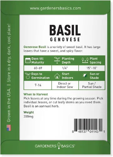Miniatura 2 de Gardeners Basics Semillas de albahaca genovesa para plantar semillas de hierbas tradicionales sin OMG para el jardín de hierbas caseras son un gran