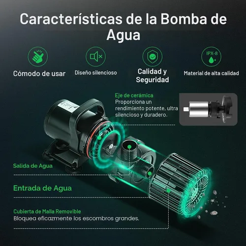 Miniatura 3 de VIVOSUN - Bomba de agua sumergible de 4500 GPH de 220 W, bomba de estanque ultra silenciosa con altura de elevación de 19 pies para estanque