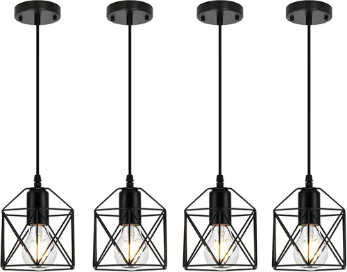 Miniatura 9 de Lámpara colgante de 1 luz, luces colgantes negras, isla de cocina, iluminación colgante de granja con dormitorio, comedor, base E26, bombillas no 1