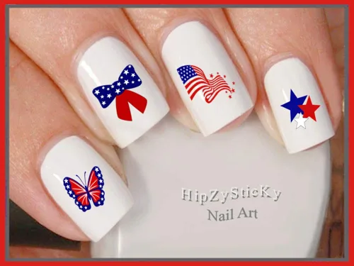 Miniatura 2 de Calcomanías de arte de uñas, calcomanías de transferencia de uñas, 48 unidades, vacaciones del 4 de julio, cinta de bandera estadounidense, arco