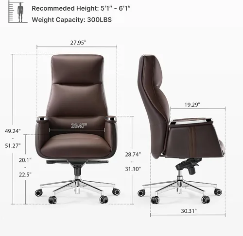Miniatura 2 de EUREKA ERGONOMIC Royal II - Silla de oficina ejecutiva con respaldo alto, grande y alta con asiento extra ancho, silla de escritorio de cuero