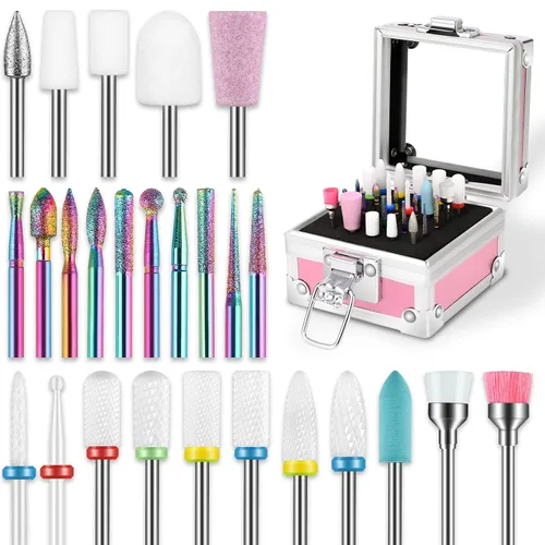 Miniatura 8 de Rolokit Juego de 6 brocas para uñas con cepillo de limpieza, brocas profesionales de carburo de tungsteno de 3/32 pulgadas, brocas para quitar