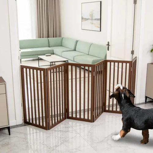 Miniatura 24 de Puerta para perros para interiores, valla independiente para perros, para la casa, puertas, pasillos o escaleras, puerta para mascotas plegable