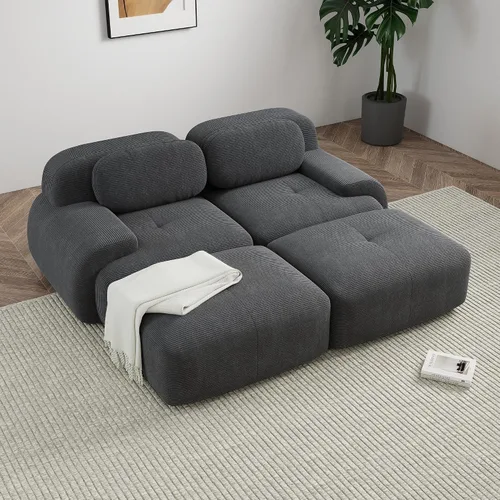 Miniatura 55 de Sofá modular sin hueso de 117 pulgadas, sofá modular en forma de L para sala de estar, sofá comprimido con asiento profundo, sofá nube de pana