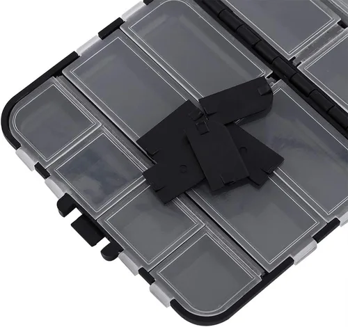 Miniatura 6 de Cajas de aparejos de pesca, caja organizadora de pesca portátil, 26 compartimentos individuales, caja de almacenamiento de cebos de pesca, caja