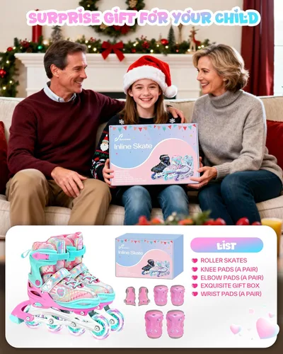 Miniatura 4 de Sportneer Patines en línea ajustables de 4 tamaños para niñas, patines en línea para niños, talla 12C-9 con ruedas iluminadas, patín