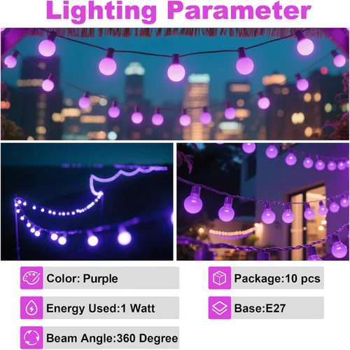 Miniatura 3 de Bombillas LED de color púrpura oscuro rosado 1 vatio de bajo lúmen, luz nocturna de 10 vatios equivalente, base media E26/E27, iluminación