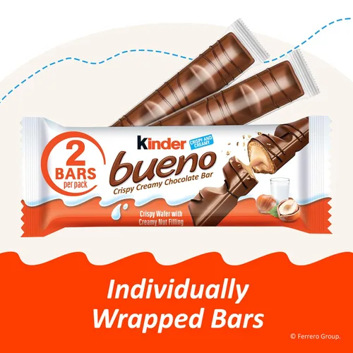 Miniatura 8 de Kinder Bueno Crema de chocolate con leche y avellanas, paquete de 30 unidades, 2 barras de chocolate envueltas individualmente por paquete, 1.5