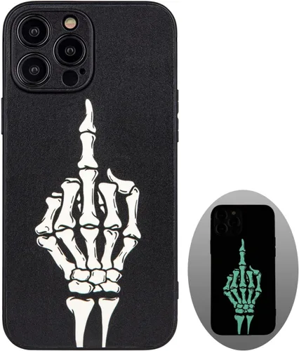 Miniatura 23 de X spirit Funda de teléfono de calavera para iPhone 13, dedo medio, diseño gótico luminoso de esqueleto genial oscuro y con estilo emo, estilo rock n