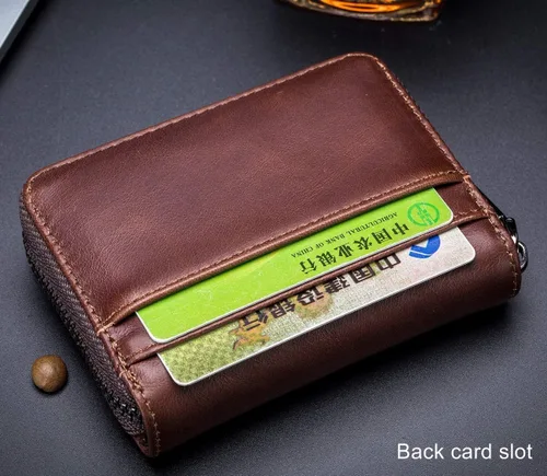 Miniatura 7 de BULLCAPTAIN Cartera de cuero genuino para hombre, tarjetero con cremallera para tarjetas de crédito, Marrón
