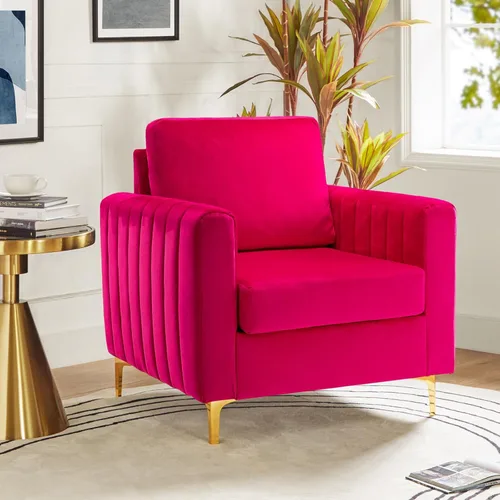 Miniatura 17 de HULALA HOME Silla de club de acento de terciopelo, sillón de terciopelo moderno tapizado de club con patas de metal dorado de mediados de siglo