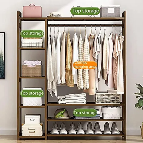 Miniatura 3 de Perchero de bambú para ropa con 3 estantes, organizador de armario, para el hogar y el dormitorio (39.4 x 11.8 x 59.1 in)