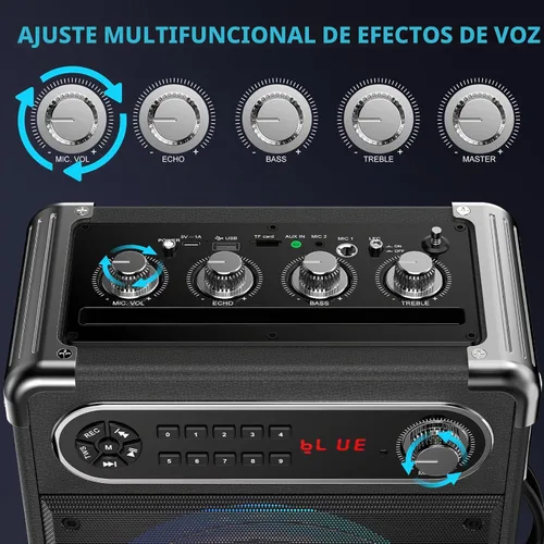 Miniatura 7 de JYX - Máquina de karaoke con dos micrófonos inalámbricos, altavoz Bluetooth portátil con ajuste de graves/agudos, sistema de PA con control remoto