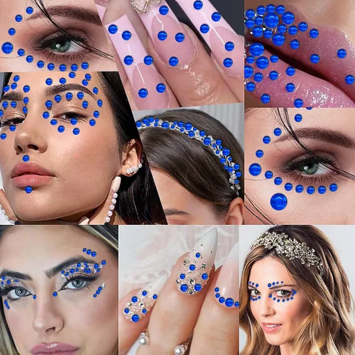 Miniatura 6 de 3090 calcomanías autoadhesivas de diamantes de imitación azul oscuro, joyas para el cabello, joyas para el rostro, gemas para los dientes, gemas