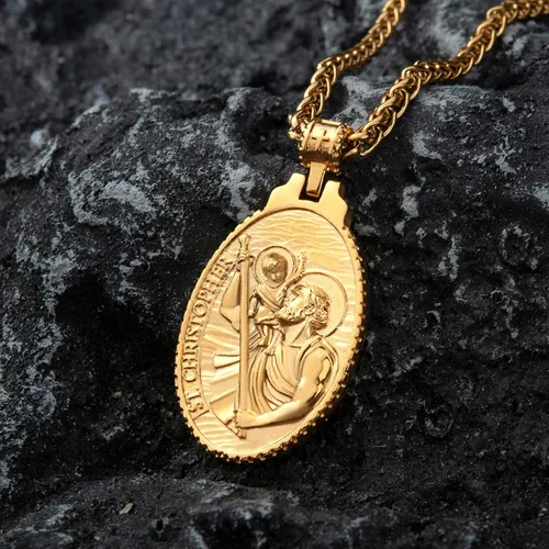 Miniatura 3 de Collar de San Cristóbal/Jorge/Miguel/Jesús/María para Hombre, Medallón de Santos Patrones, Joyería de Acero Inoxidable