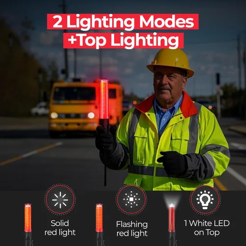 Miniatura 4 de Paquete de 2 varitas de tráfico recargables, luz de bastón de control de tráfico de 10 pulgadas con 3 modos de parpadeo y 1 LED blanco en la parte