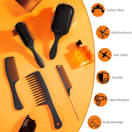 Miniatura 2 de SALONSILK - Juego de 5 peines para el cabello, para mujeres y hombres, cepillos de pelo anchos y finos, juego profesional de peluquería
