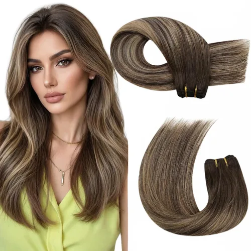 Miniatura 64 de Moresoo - Extensiones de cabello humano real cosidas, Remy, lacio, doble trama, color negro jet, 14 pulgadas, 3.53 onzas