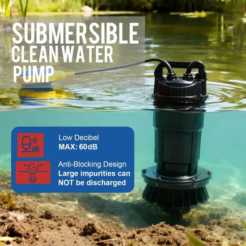Miniatura 2 de Bomba de sumidero sumergible de 1.0 HP, bomba de agua automática con flujo alto de 4700 GPH, cabezal máximo de 18 pies, para eliminación de agua