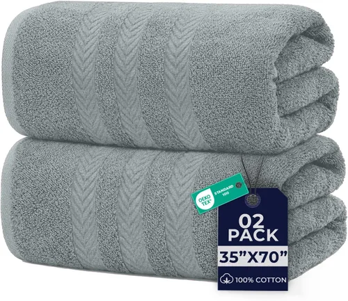 DAN RIVER Paquete de 2 toallas de baño de lujo de 35 x 70, 21.16 oz/m², suaves y de secado rápido, 100% algodón hilado en anillo, ideales para
